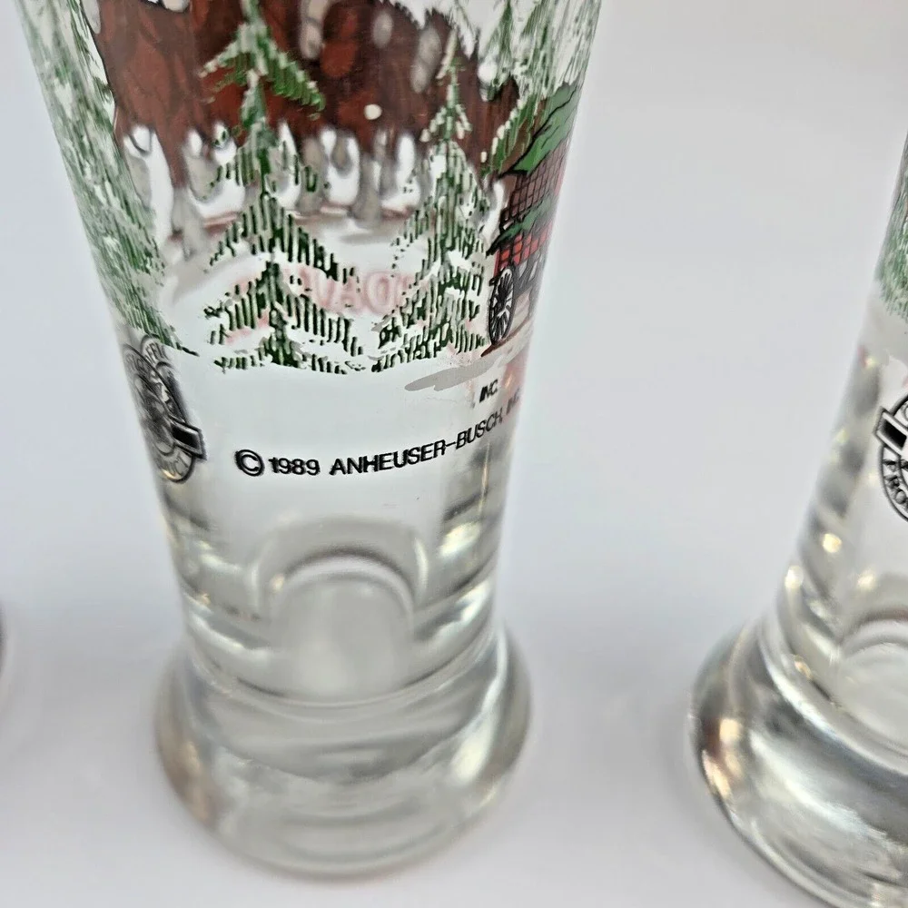 1989, 1996 Vintage Budweiser Holiday Clydesdales‎ & Frog Pilsner Beer Glasses